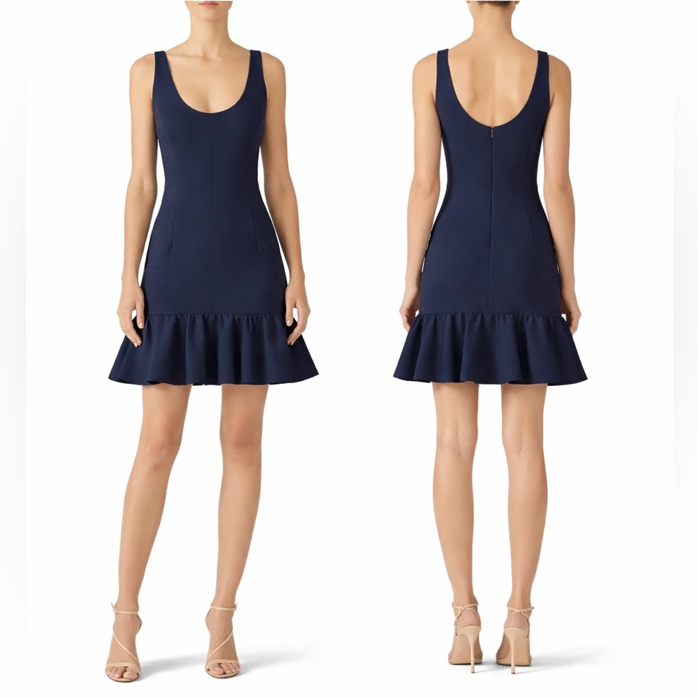 MILLY Geneva Mini Dress Navy Blue Ruffle Hem Fit Flare NWT Size 2 MSRP $435